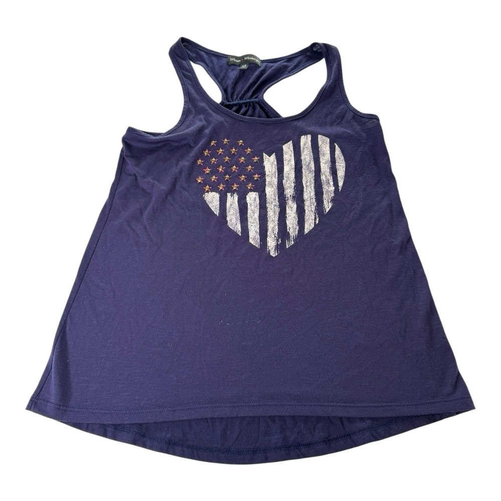 Mason Mackenzie Women's XS Navy Racerback Tank Top American Flag Heart Studded